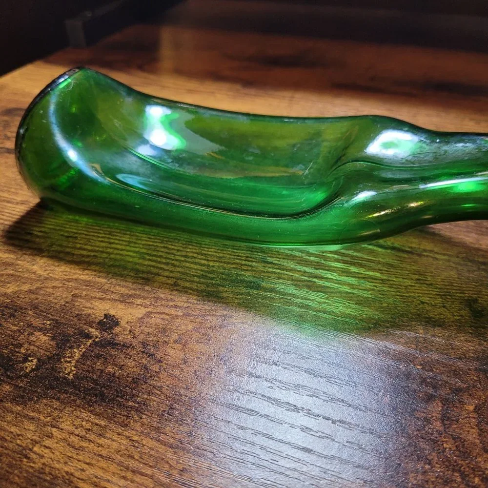 Green Blown Glass Spoon Rest Handmade